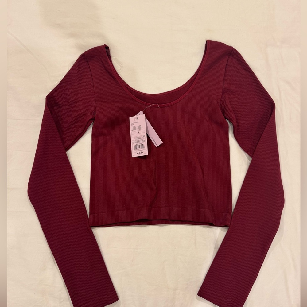 Burgundy Long Sleeve Crop Top